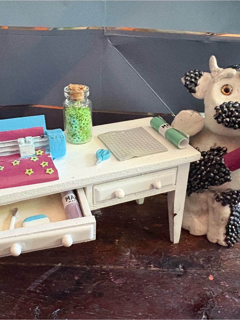 When crafting gets out of hand. Bedazzled cow with cricket out